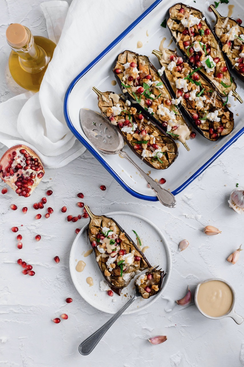 eggplants goat cheese tahini