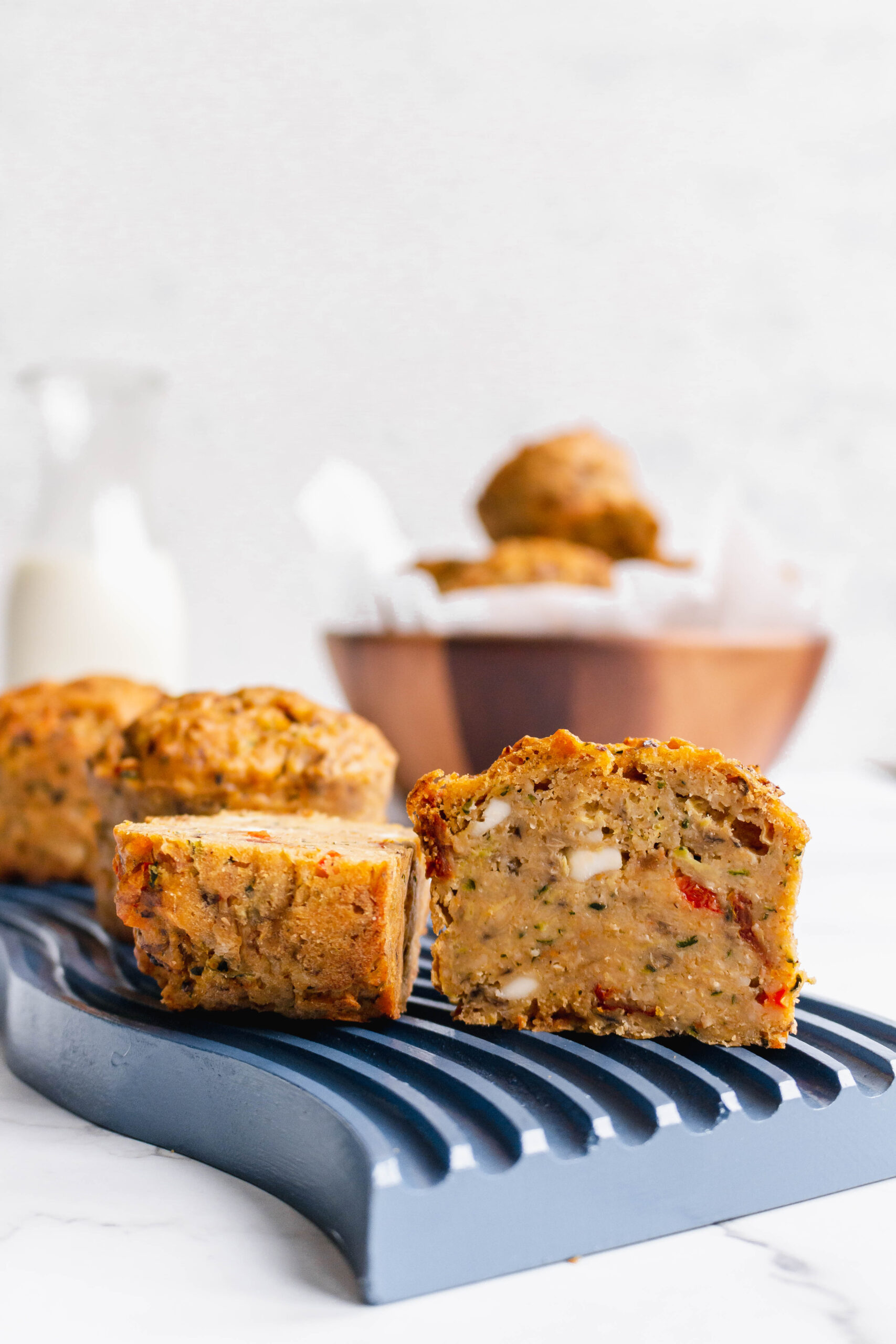 Savory zucchini muffins cut