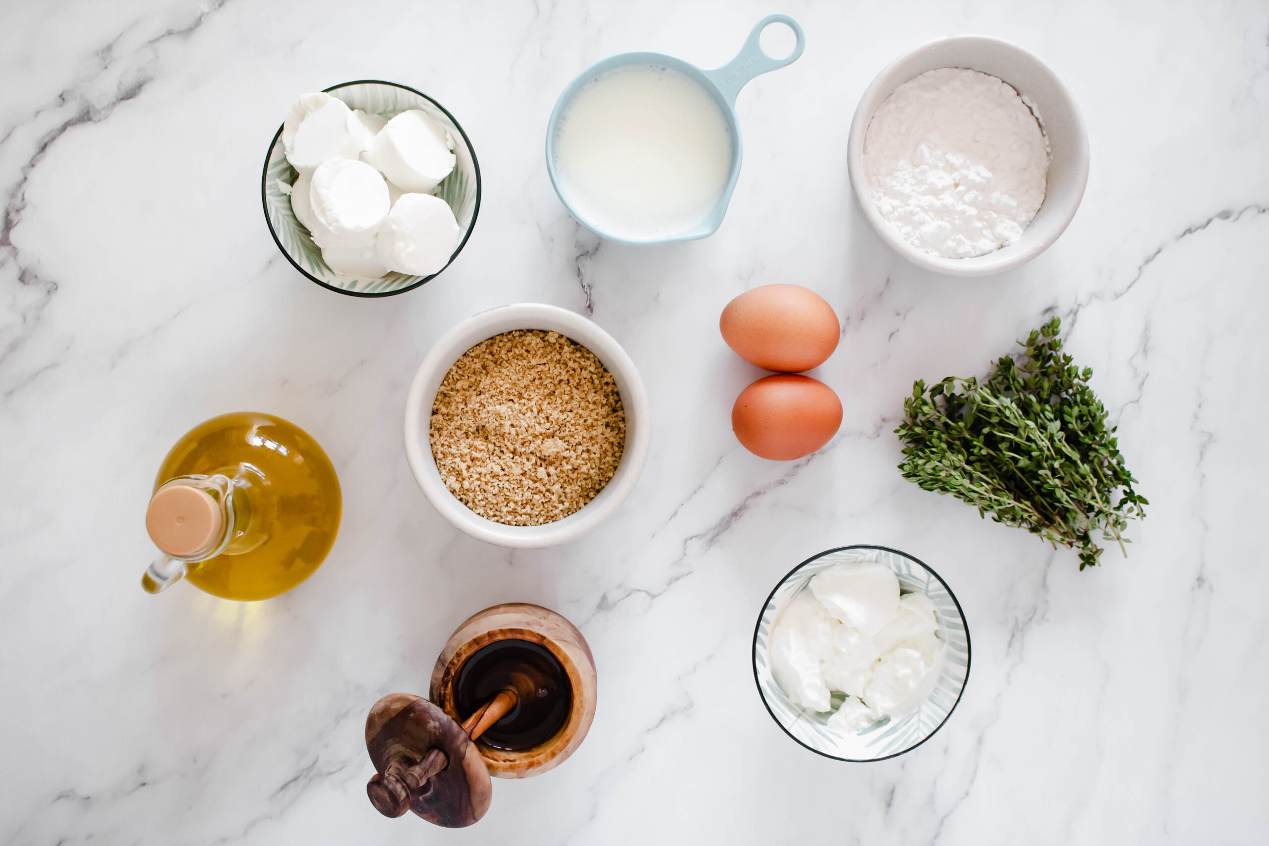 Goat Cheese thyme & walnut honey pancakes ingredients