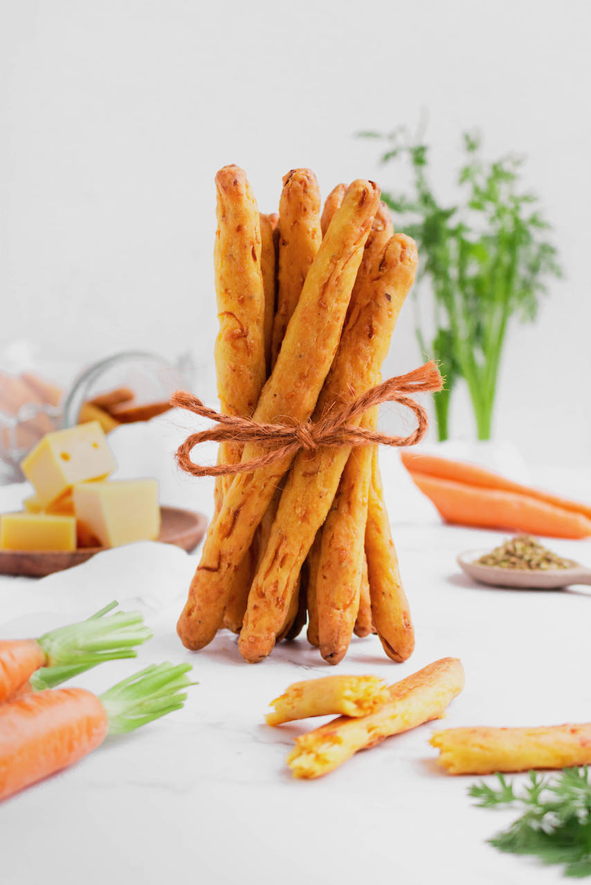 Carrot- Cheese Breadsticks with the inside visible