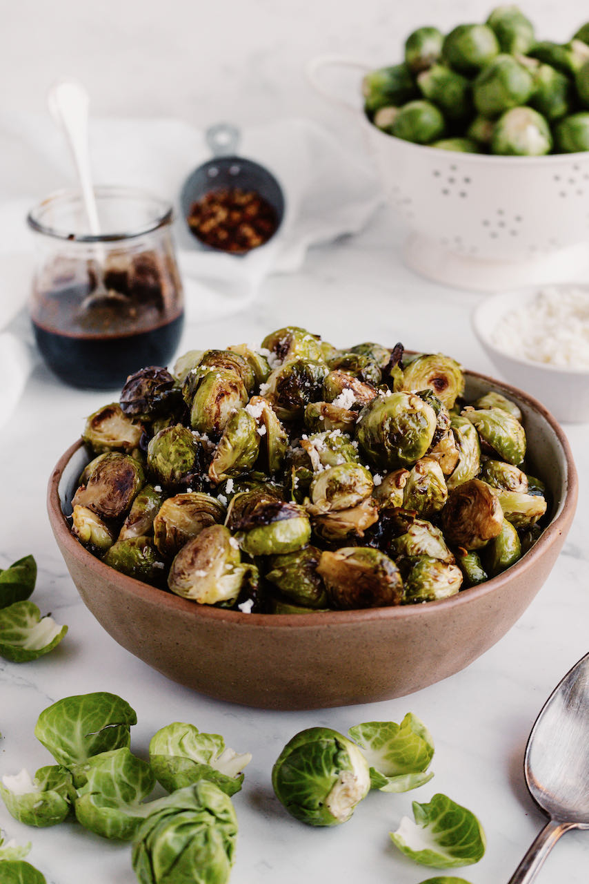 Roasted Brussels sprouts in a bowl ready to be served