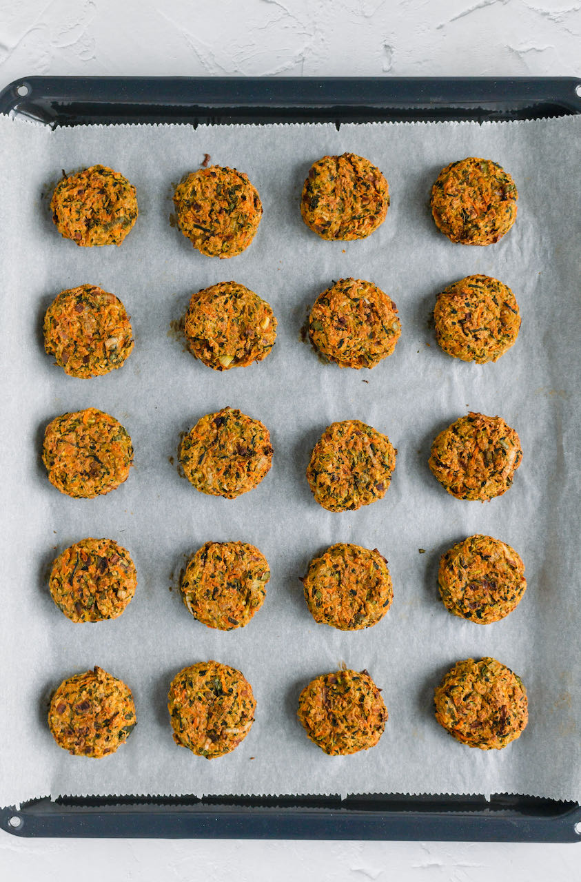 vegan zucchini carrot fritters cooked